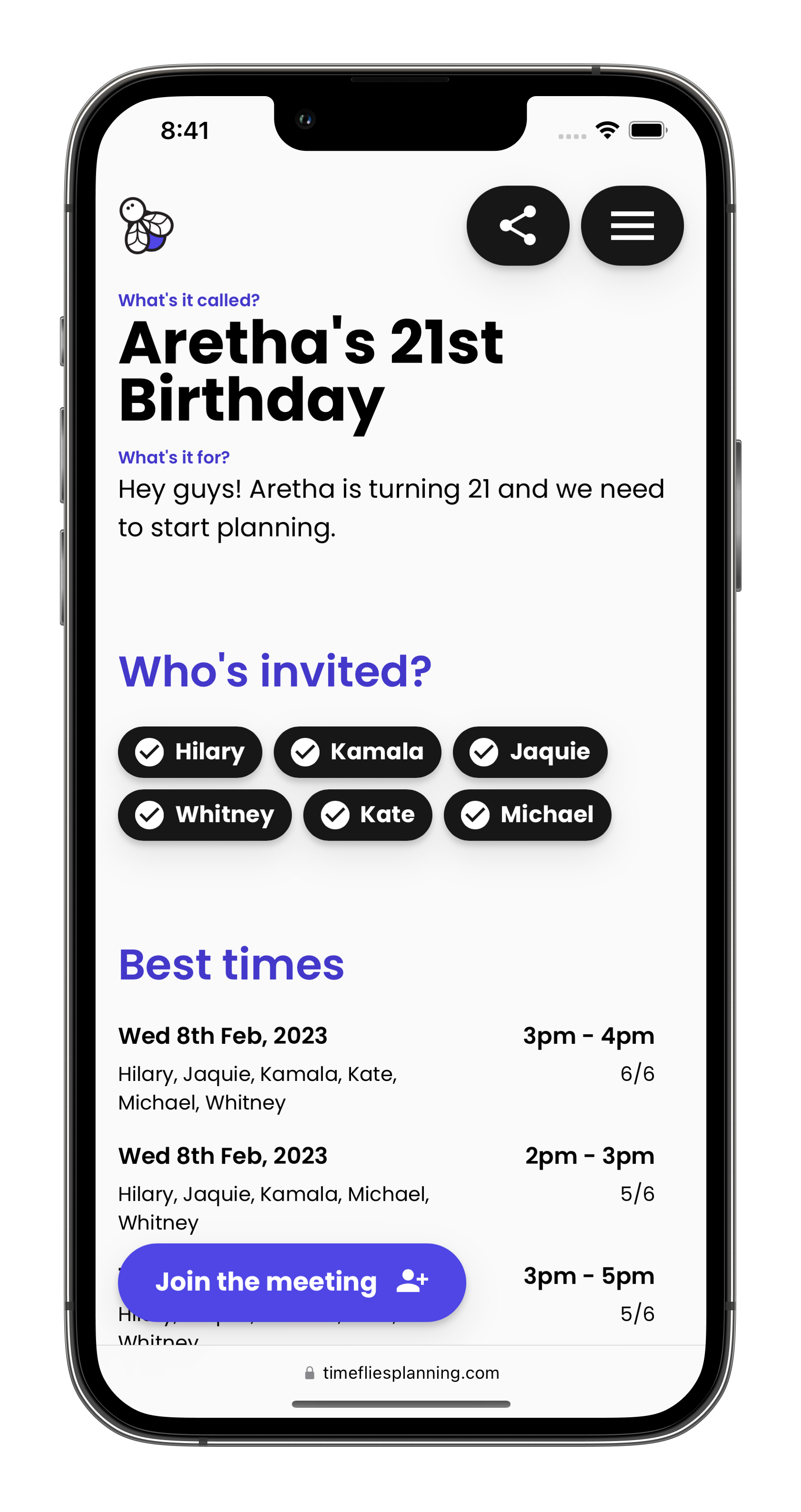 TimeFlies app screenshot